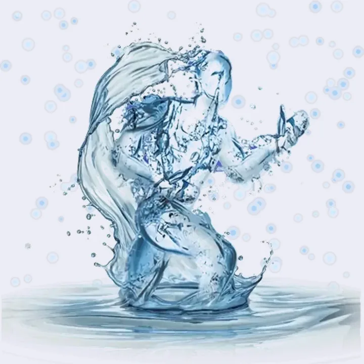 Reme, a figure made of water, crouched and ready